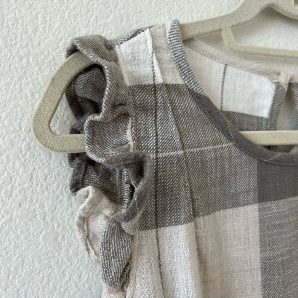 UpWest Plaid Flannel Babydoll Mini Dress Flutter Sleeve Beige Gray NWT Size M - Picture 9 of 15